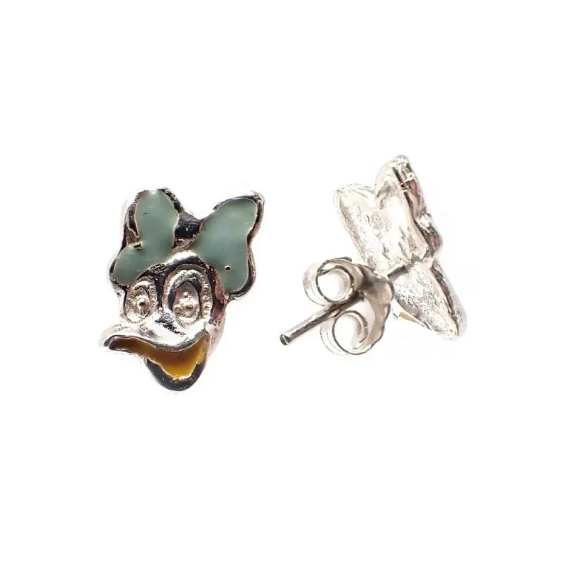 Pendientes plata Ley 925m patita lazo azul esmaltado 12x8mm. niña cierre presión