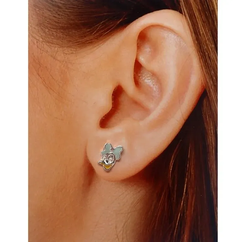 Pendientes plata Ley 925m patita lazo azul esmaltado 12x8mm. niña cierre presión