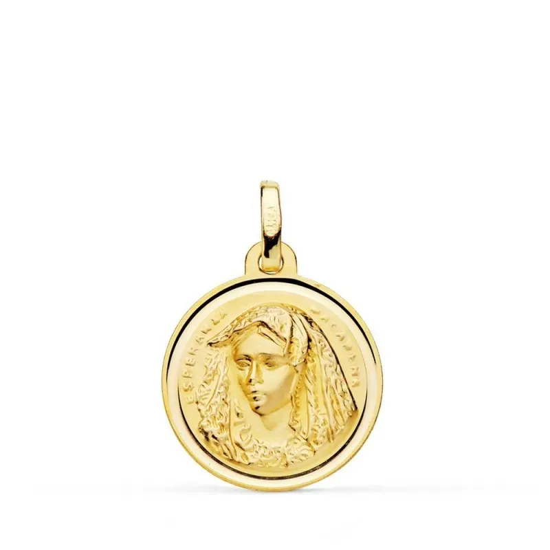 Virgen de la Macarena medalla oro 18k unisex 20 mm. bisel liso