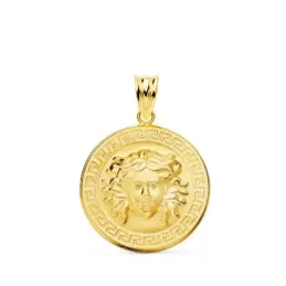 Colgante oro 18k unisex 20 mm. medusa borde detalle greca