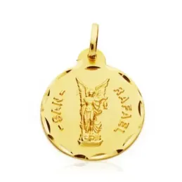 San Rafael medalla oro 18k unisex 20 mm. detalles tallados bisel
