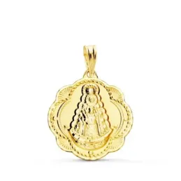Virgen del Rocío medalla oro 18k unisex 22 mm. forma pandereta detall