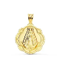 Virgen del Rocío medalla oro 18k unisex 25 mm. forma pandereta detall