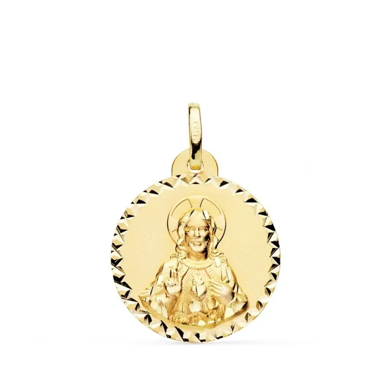 Sagrado Corazón de Jesús medalla oro 18k unisex 20 mm. brillo tallada