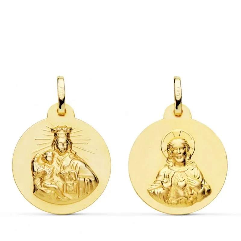 Escapulario Virgen del Carmen Corazón de Jesús medalla oro 18k unisex