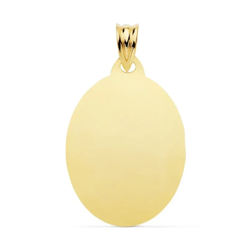 Colgante oro 18k unisex 26 mm. chapa ovalada lisa brillo