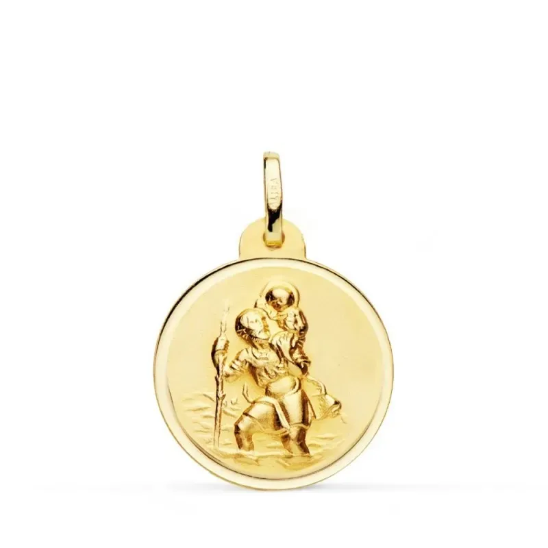 San Cristóbal medalla oro 18k unisex 20 mm. borde bisel liso