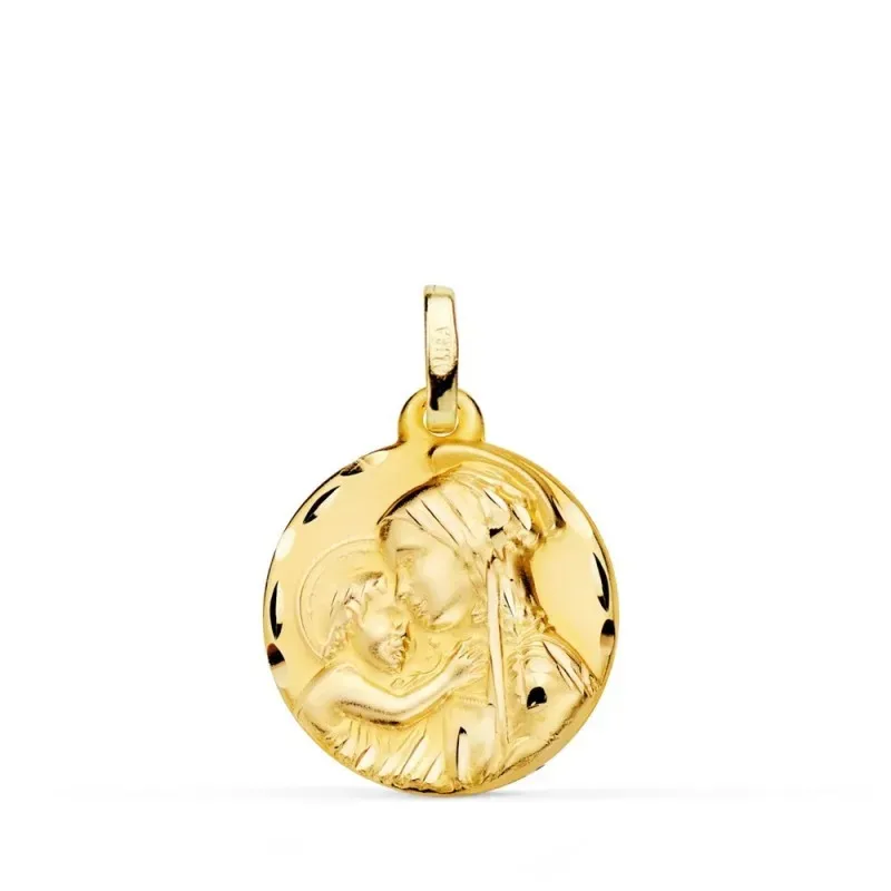 Madre Divina Ternura medalla oro 18k unisex 18mm. colgante detalles t