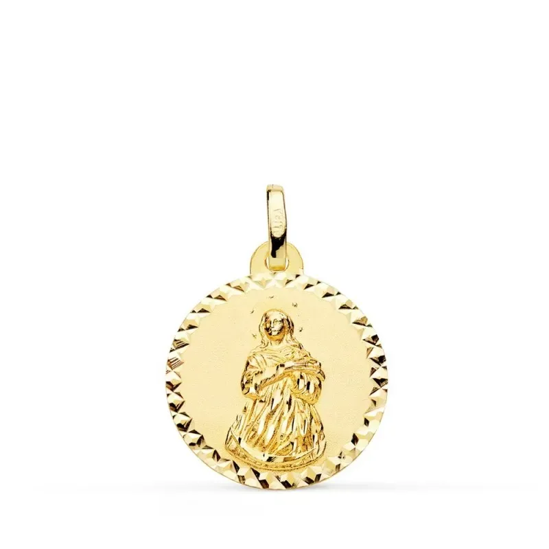 Virgen Inmaculada medalla oro 18k unisex 18 mm. borde tallado cruzado
