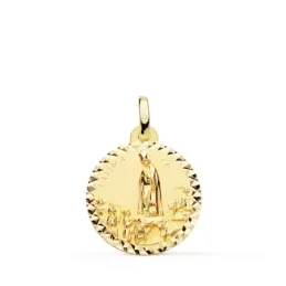 Virgen de Fátima medalla oro 18k unisex 18 mm. tallada cruzada borde