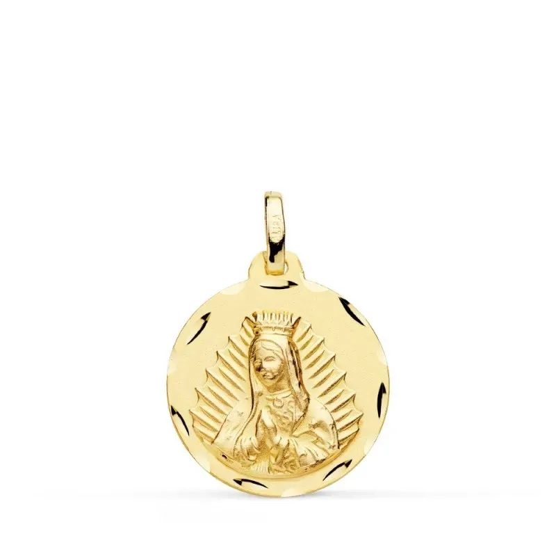 Virgen de Guadalupe medalla oro 18k unisex 18 mm. bisel tallado