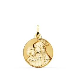 Madre Divina medalla oro 18k unisex 18 mm. lisa brillo mate
