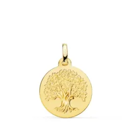 Árbol de la Vida medalla oro 18k unisex 18 mm. matizada lisa