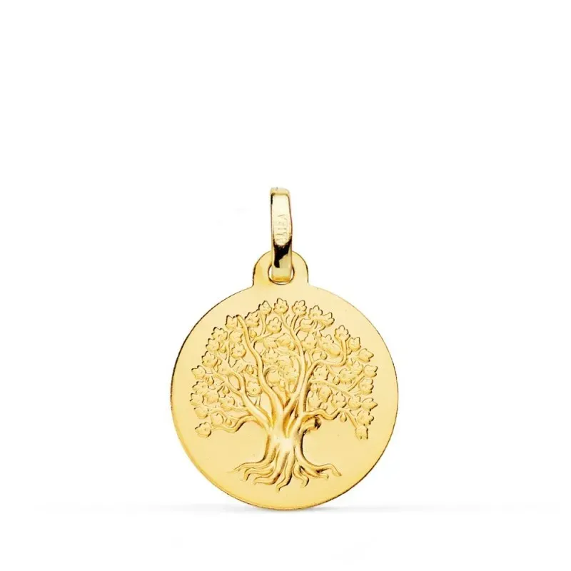 Árbol de la Vida medalla oro 18k unisex 18 mm. matizada lisa