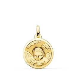 Ángel Niño nube medalla oro 18k unisex 18 mm. brillo bisel liso