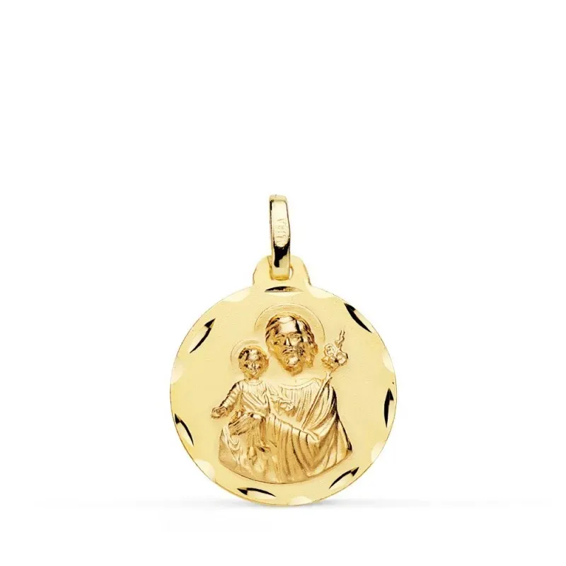 San José medalla oro 18k unisex 18 mm. detalles tallados bisel