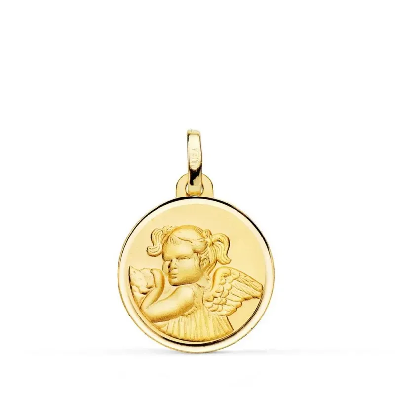 Ángel Niña Revoltosa medalla oro 18k unisex 18 mm. bisel liso