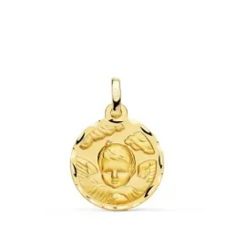 Ángel Niño en la nube medalla oro 18k unisex 18 mm. bisel tallado