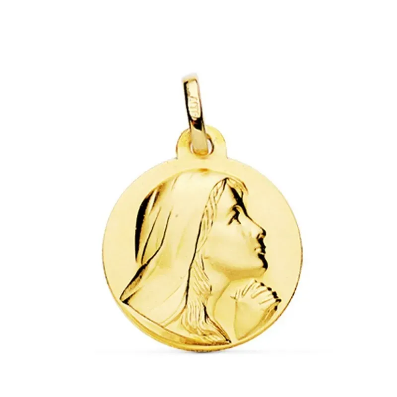 Virgen María rezando medalla oro 18k unisex 18 mm. mate