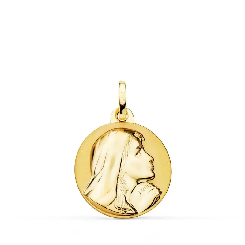 Virgen María rezando medalla oro 18k unisex 18 mm. brillo combinada m