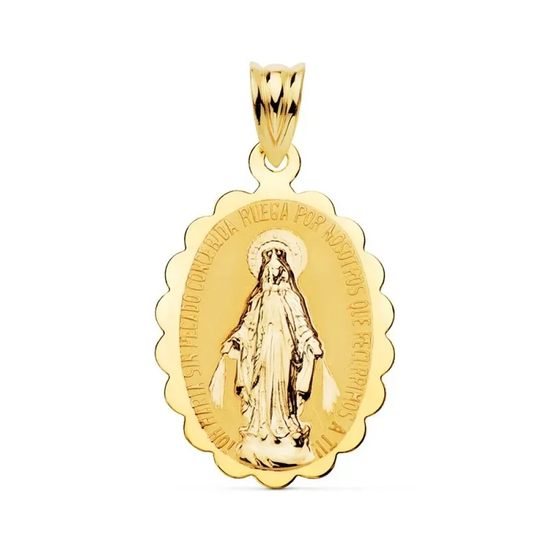 Virgen de la Milagrosa medalla oro 18k unisex 28 mm. brillo detalle b