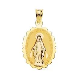 Virgen de la Milagrosa medalla oro 18k unisex 28 mm. brillo detalle b