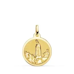 Virgen de Fátima medalla oro 18k unisex 18 mm. bisel liso