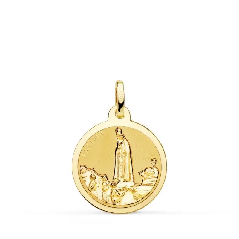 Virgen de Fátima medalla oro 18k unisex 18 mm. bisel liso