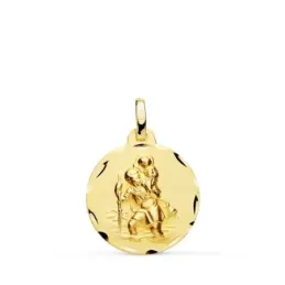 San Cristóbal medalla oro 18k unisex 18 mm. detalles tallados borde