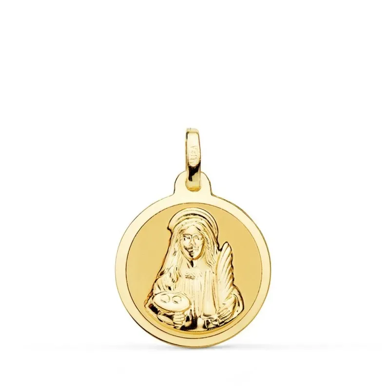 Santa Lucía medalla oro 18k unisex 18 mm. bisel liso acabado brillo