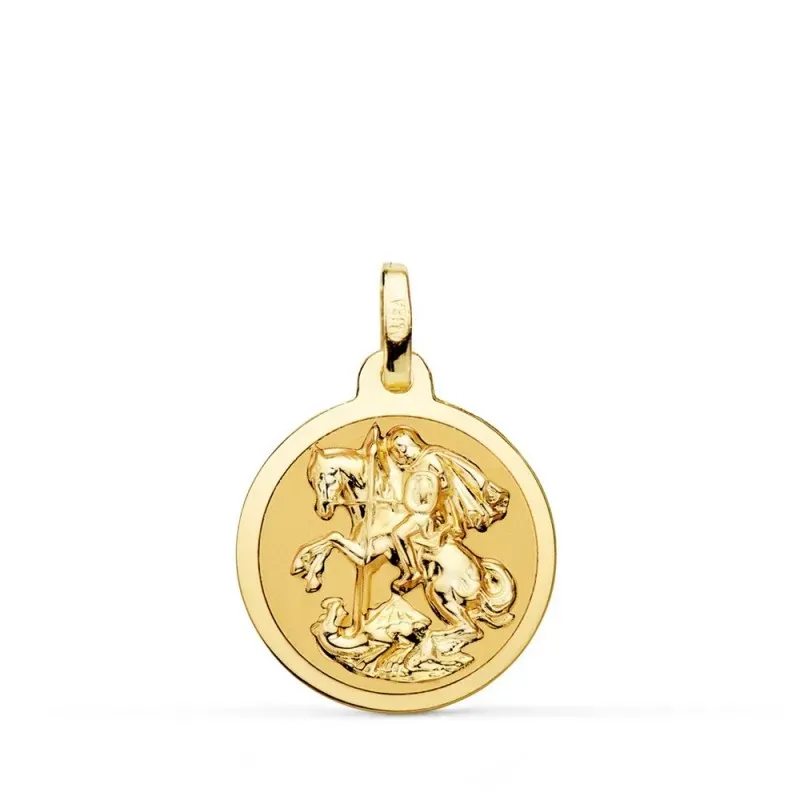San Jorge medalla oro 18k unisex 18mm. acabado brillo bisel liso
