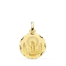 Virgen del Pilar medalla oro 18k unisex 18 mm. bordes detalles tallad