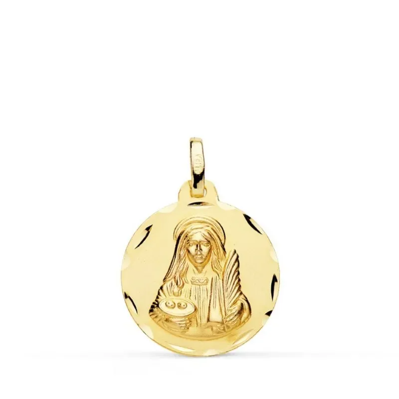 Santa Lucía medalla oro 18k unisex 18 mm. bordes detalles tallados