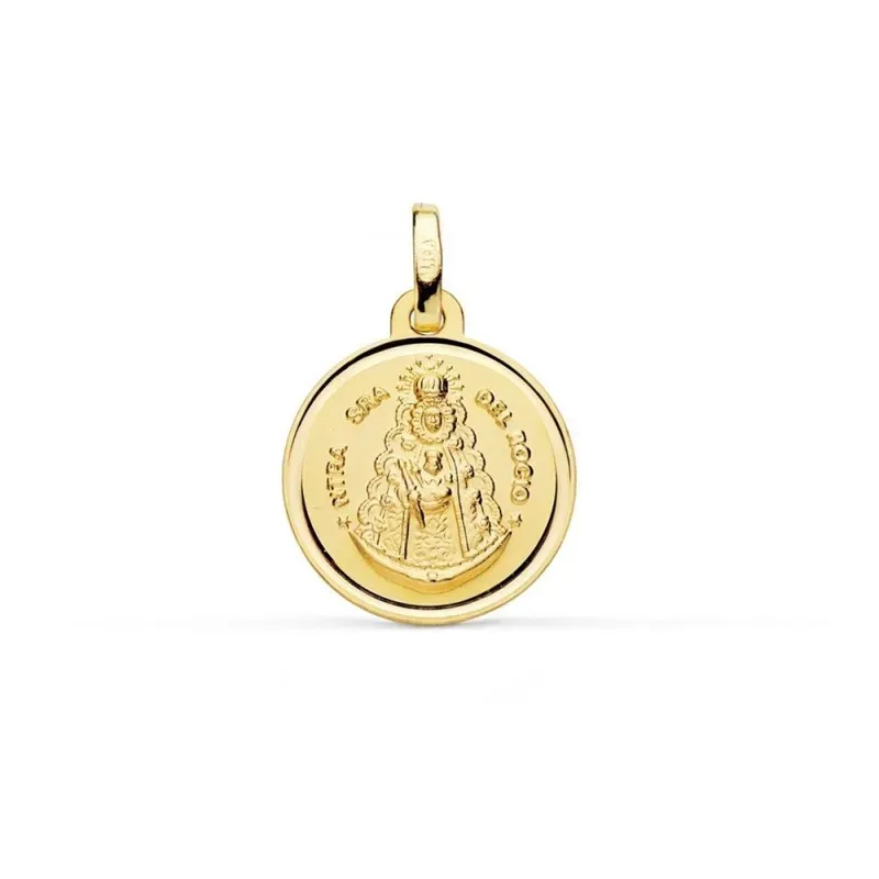 Virgen del Rocío medalla oro 18k unisex 16 mm. centro combinada lisa