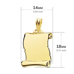 Colgante oro 18k pergamino 18mm. liso brillo