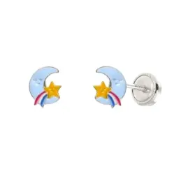 Pendientes plata Ley 925m niña 6 mm. luna esmaltados color tornillo