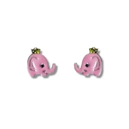 Pendientes plata Ley 925m niña 6 mm. elefante esmaltado rosa corona t