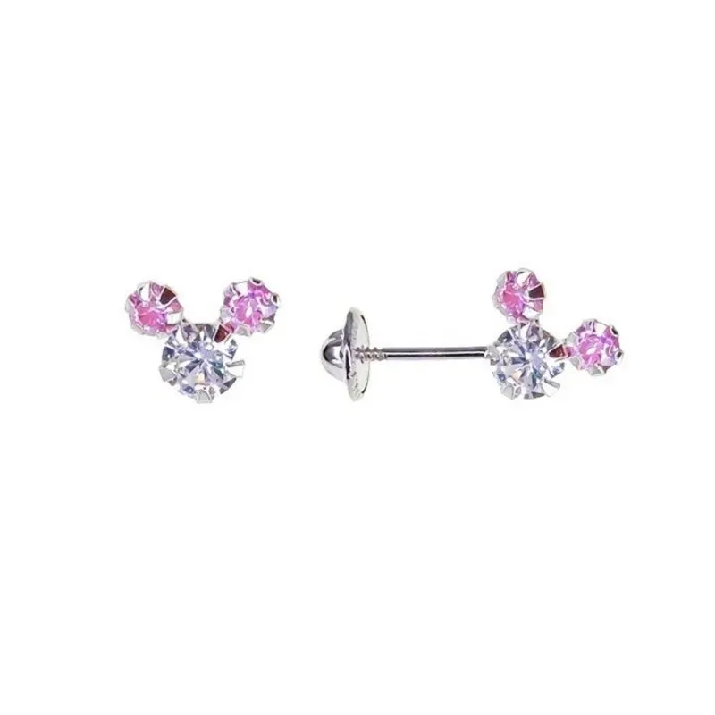 Pendientes plata Ley 925m niña 3 mm. circonitas colores combinadas ta