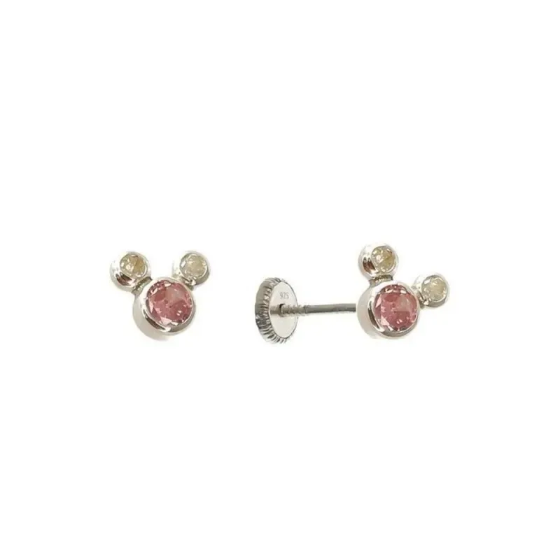 Pendientes plata Ley 925m niña 4 mm. circonitas colores tamaños combi