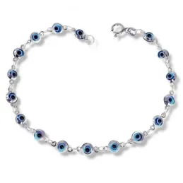 Pulsera plata Ley 925m mujer 18 cm. ojos turcos 5 mm. reasa