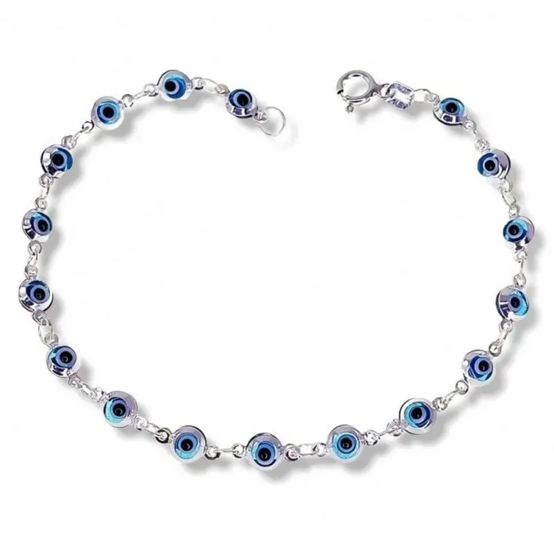 Pulsera plata Ley 925m mujer 18 cm. ojos turcos 5 mm. reasa