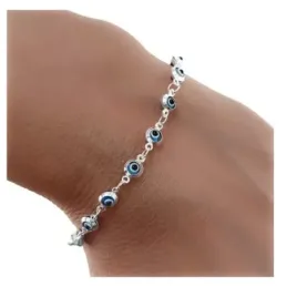 Pulsera plata Ley 925m mujer 18 cm. ojos turcos 5 mm. reasa