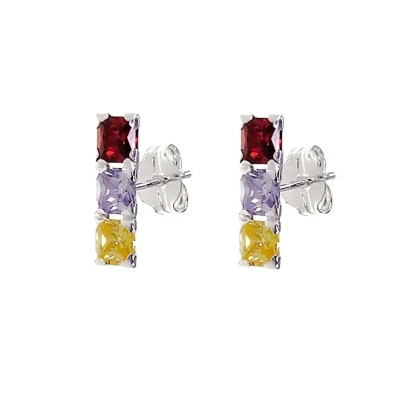Pendientes plata Ley 925m mujer 13 mm. circonitas cuadradas colores c
