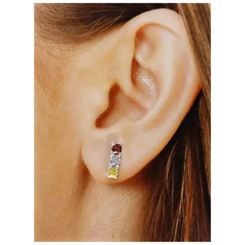 Pendientes plata Ley 925m mujer 13 mm. circonitas cuadradas colores c