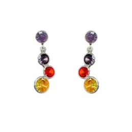 Pendientes largos plata Ley 925m mujer 20 mm. circonitas color combin