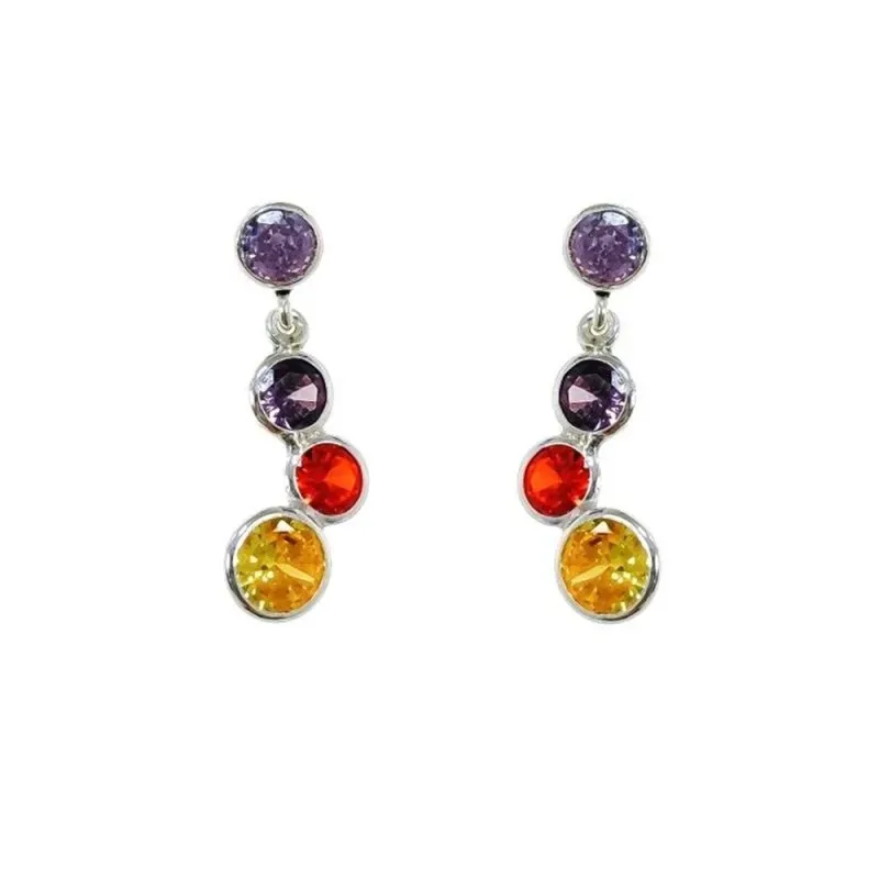 Pendientes largos plata Ley 925m mujer 20 mm. circonitas color combin