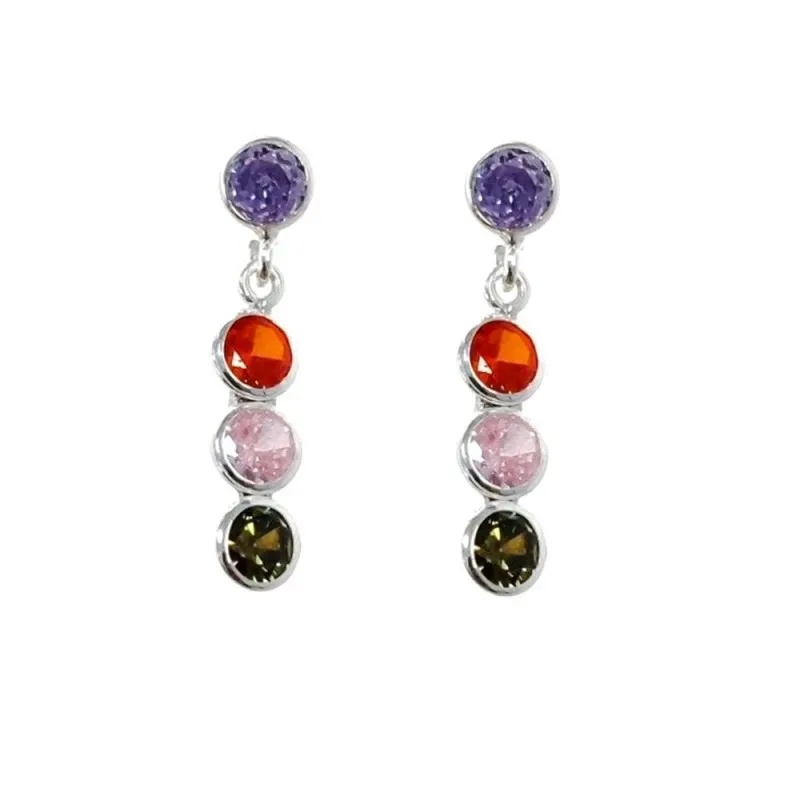 Pendientes largos plata Ley 925m mujer 20 mm. circonitas redondas col