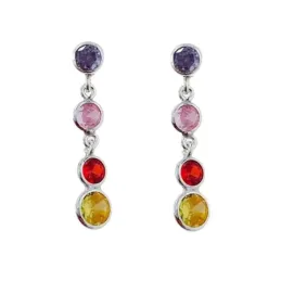 Pendientes largos plata Ley 925m mujer 25 mm. circonitas redondas col