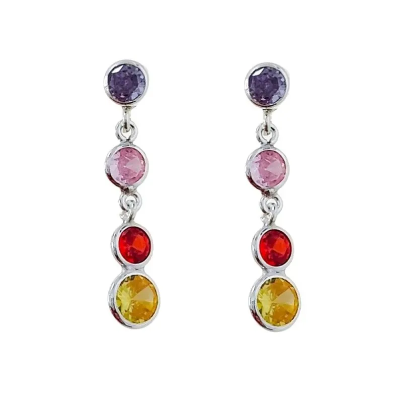 Pendientes largos plata Ley 925m mujer 25 mm. circonitas redondas col