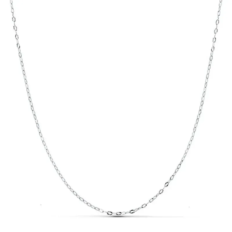 Cadena oro blanco 18k forzada 40 cm. eslabones tallados reasa